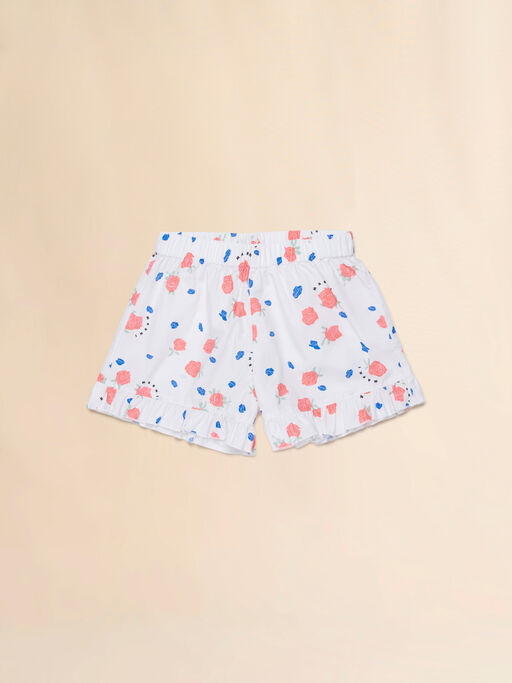 Short in cotone bianco con stampa Tea Time - Pantaloni