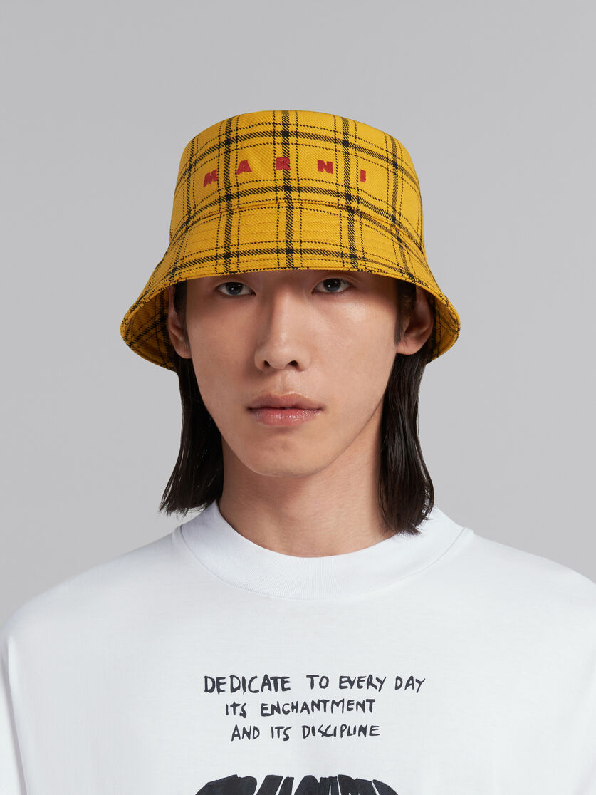 Black checked wool bucket hat with embroidered logo - Hats - Image 2