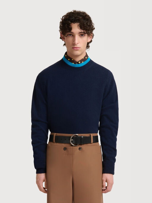 Deep blue cashmere jumper with layered effect - Pullovers