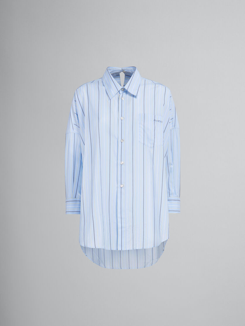Light green striped organic cotton shirt with low back - Shirts - Image 1