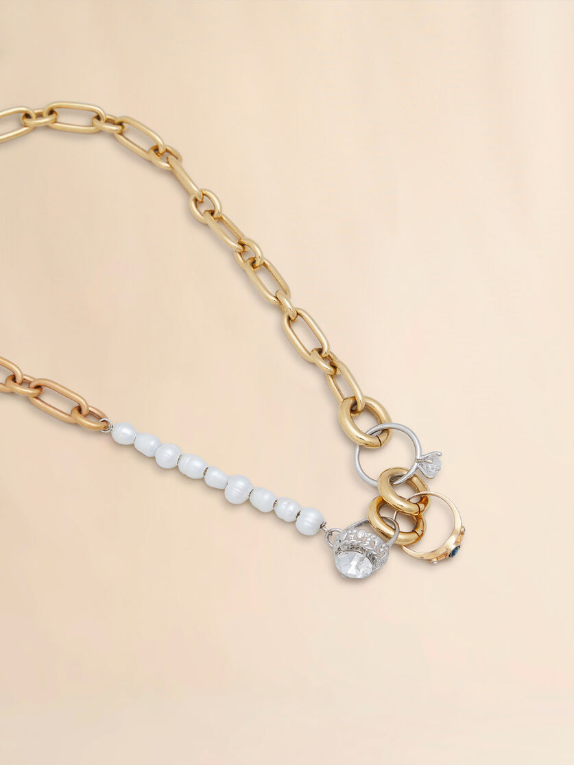 Mixed link chain necklace with pearls and rings - Necklaces - Image 2