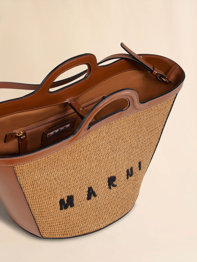 Petit sac Tropicalia en tissu effet raphia et cuir marron - Sacs à main - Image 5