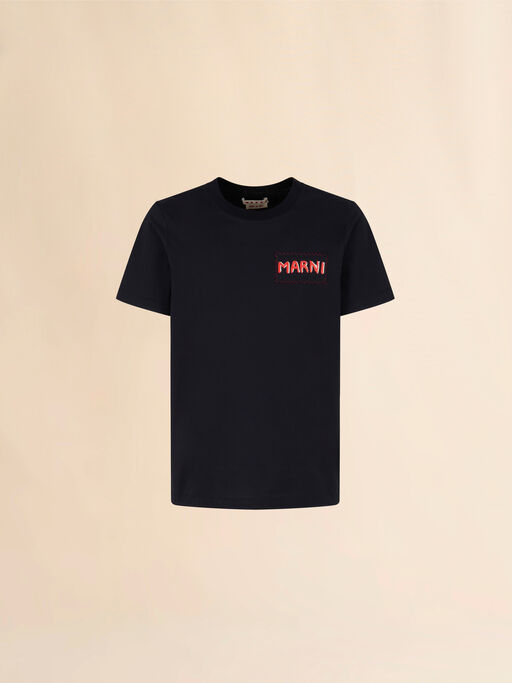 T-shirt girocollo in jersey nero con etichetta Marni - Camicie