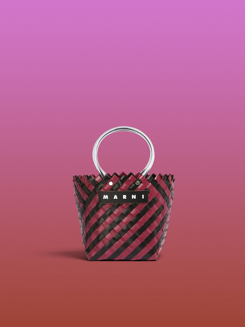 MARNI MARKET TAHA bag in green and burgundy woven material - Shopping Bags - Image 1