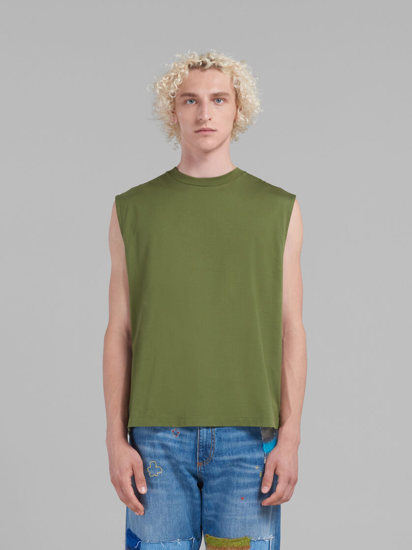 T-shirt smanicata in cotone biologico verde con stampa Marni Dripping. - T-shirt - Image 2