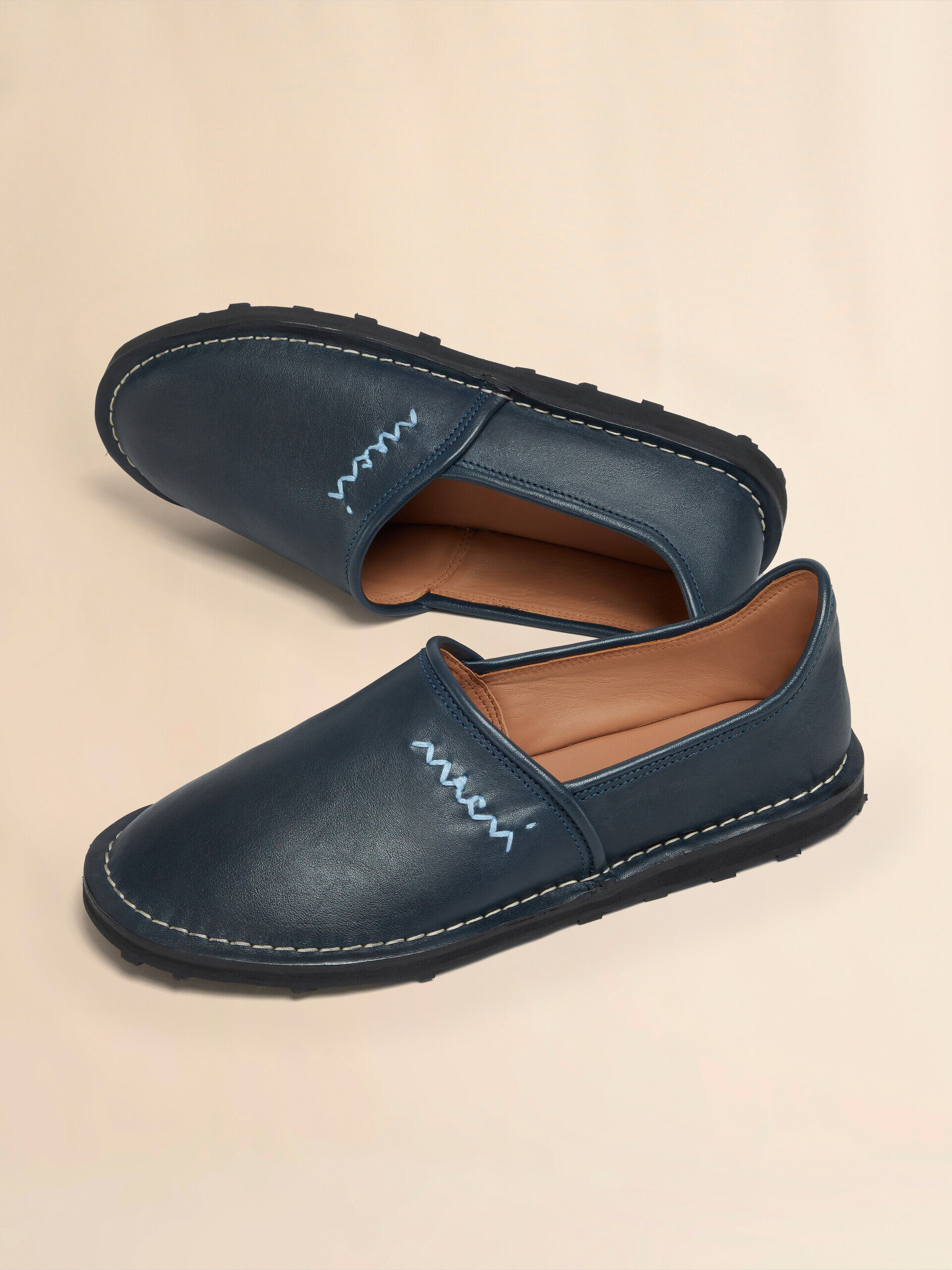 Blue leather slip-on loafer with Marni Symbol | Marni