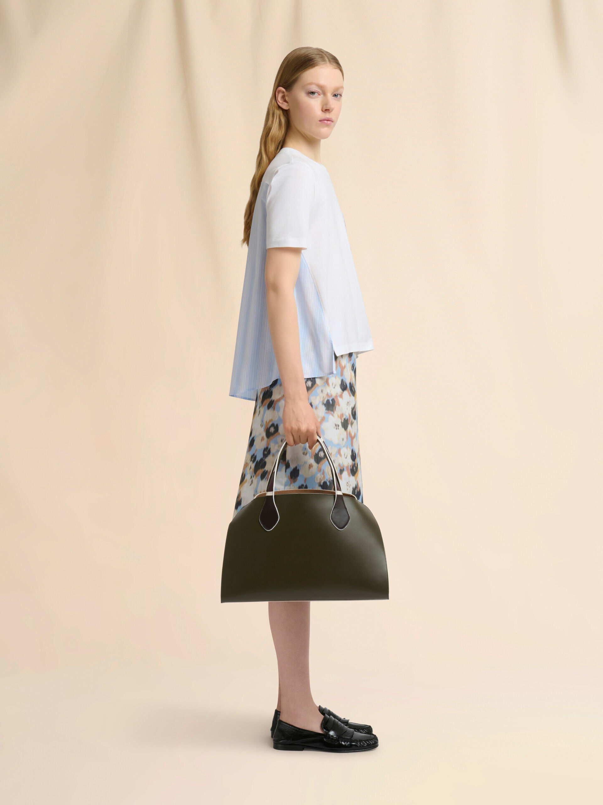 グリーン レザー製Overlapミディアムハンドバッグ | Marni