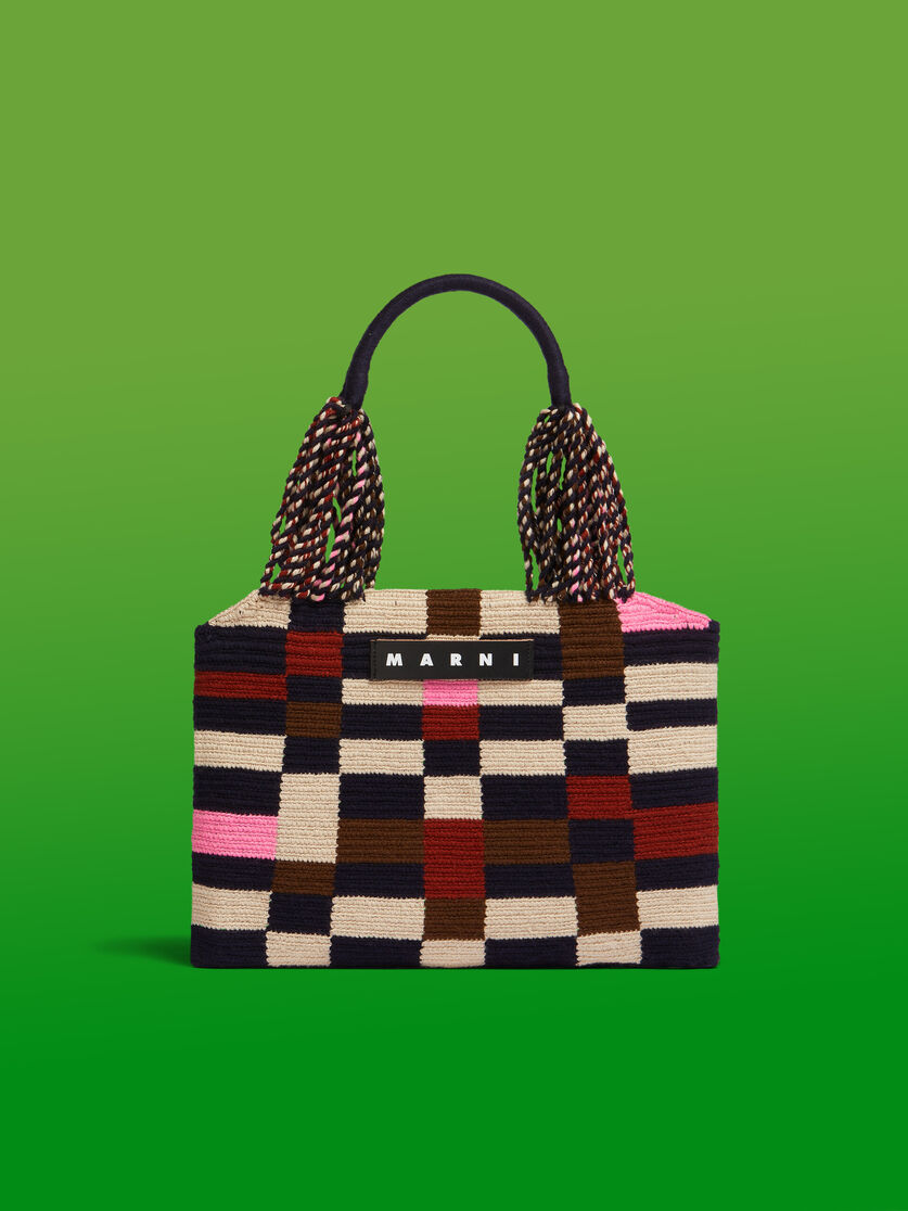 Colour-block intarsia MARNI MARKET tech wool bag - Shopping Bags - Image 1