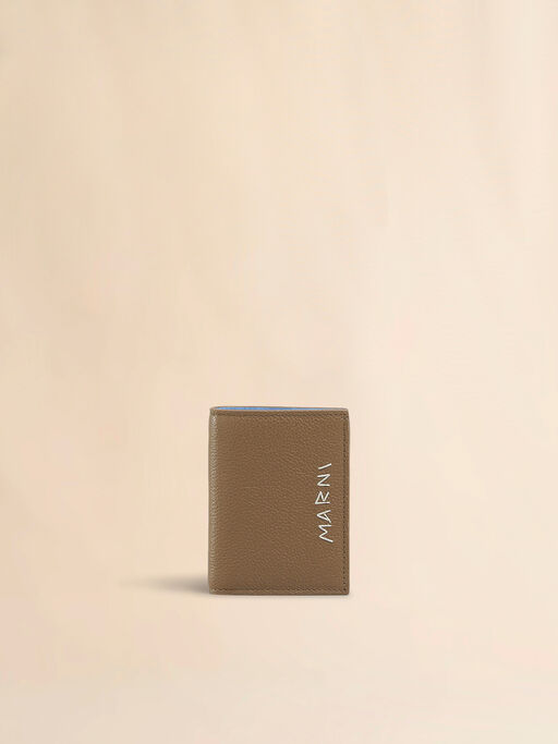 Brown leather bifold wallet with Marni Mending embroidery - Wallets