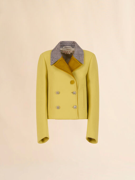 Yellow wool felt jacket with leather details - Jackets