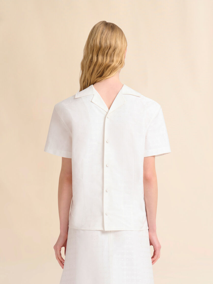 Black cotton-viscose back-to-front shirt top with check and dots jacquard motif - Shirts - Image 3