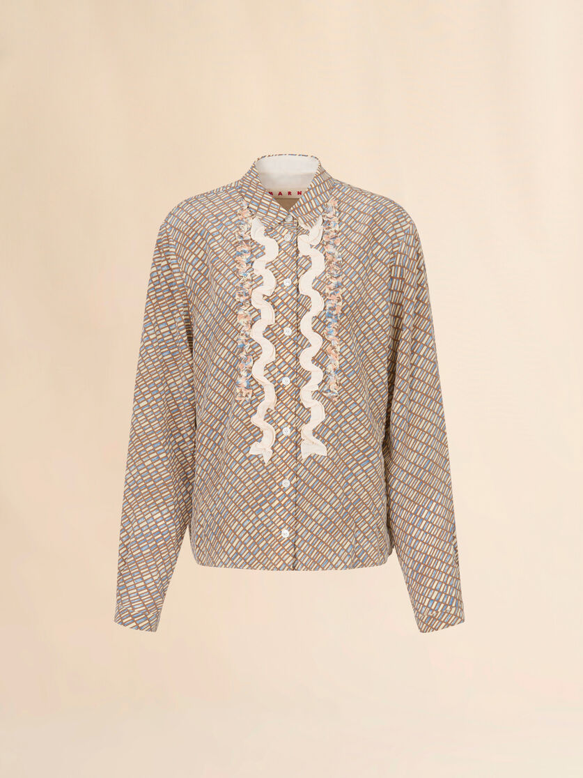 Pink and beige crêpe de chine shirt with Criss Cross print, Image 1