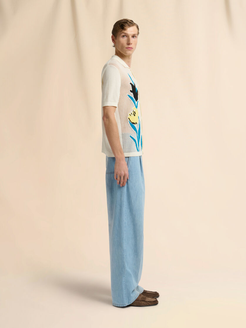 クリーム コットン製メッシュカーディガン、フローラルインターシャ, Image 5