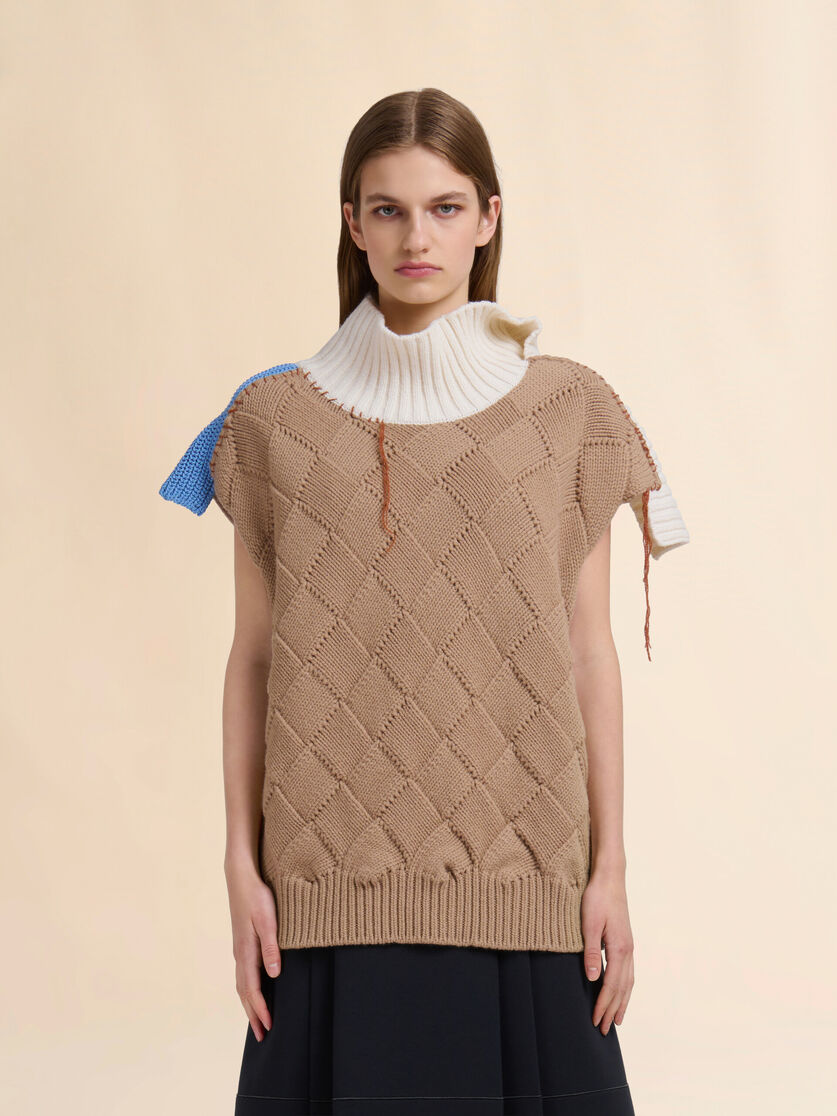 Pull patchwork en laine marron - pulls - Image 2