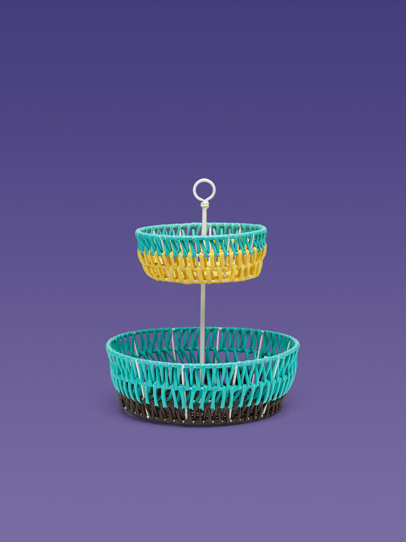 MARNI MARKET fruit stand with 2 fruit dishes in iron and turquoise, yellow and black PVC - Accessories - Image 1