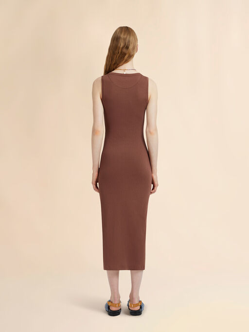 Brown ribbed cotton midi dress with Marni Frame logo - Dresses