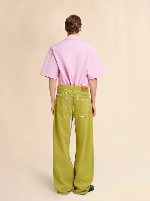 Green screen-printed denim wide-leg trousers - Pants