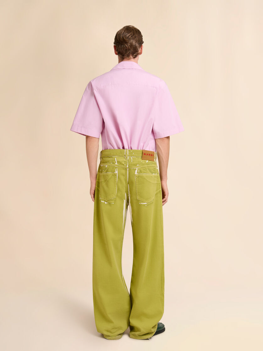 Green screen-printed denim wide-leg trousers, Image 3