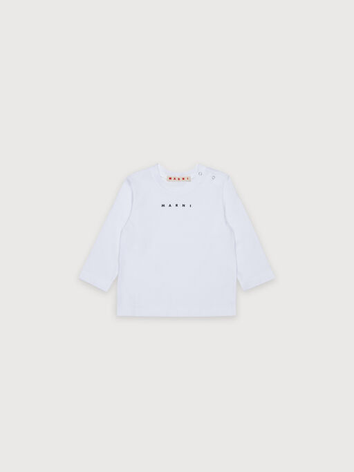 White long-sleeved cotton T-shirt with small Marni logo - T-shirts