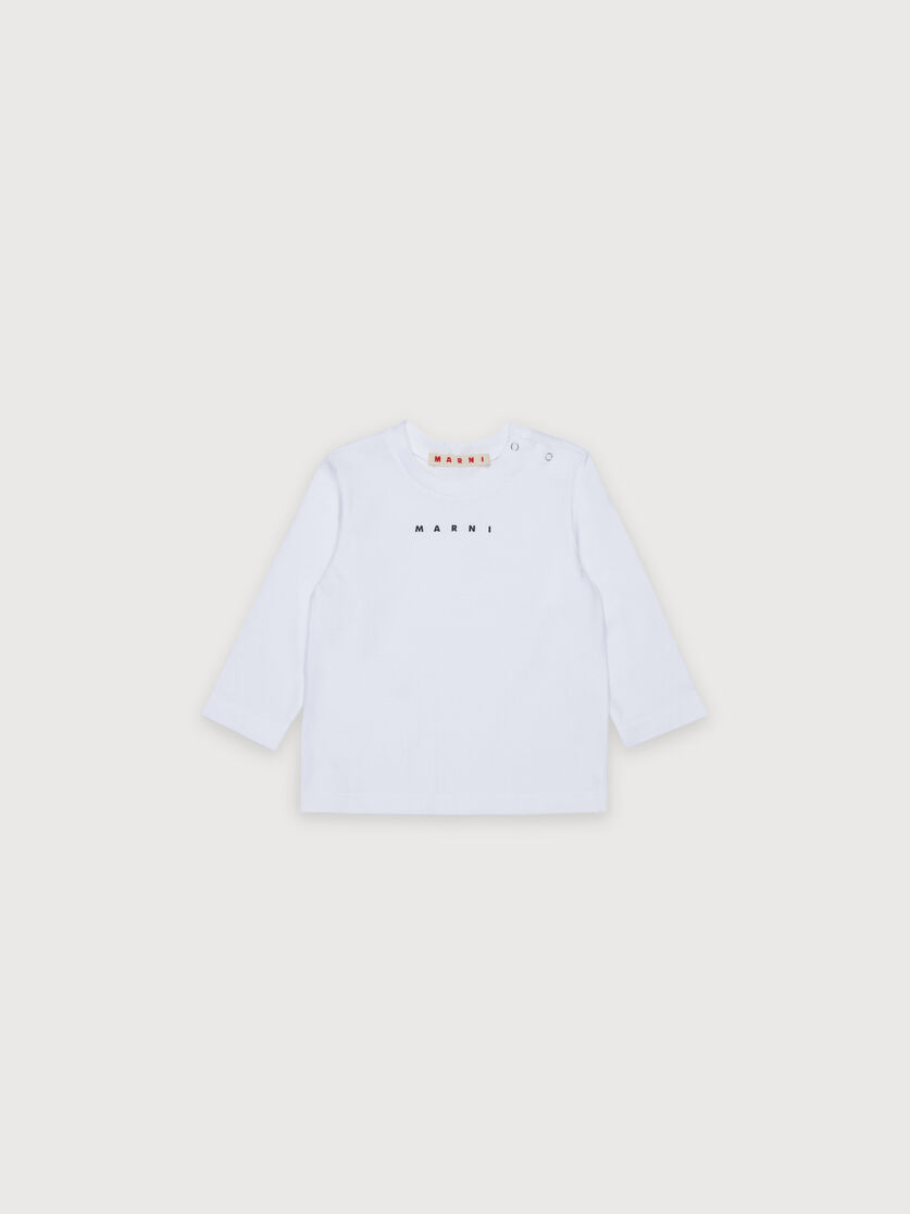 White long-sleeved cotton T-shirt with small Marni logo, Image 1
