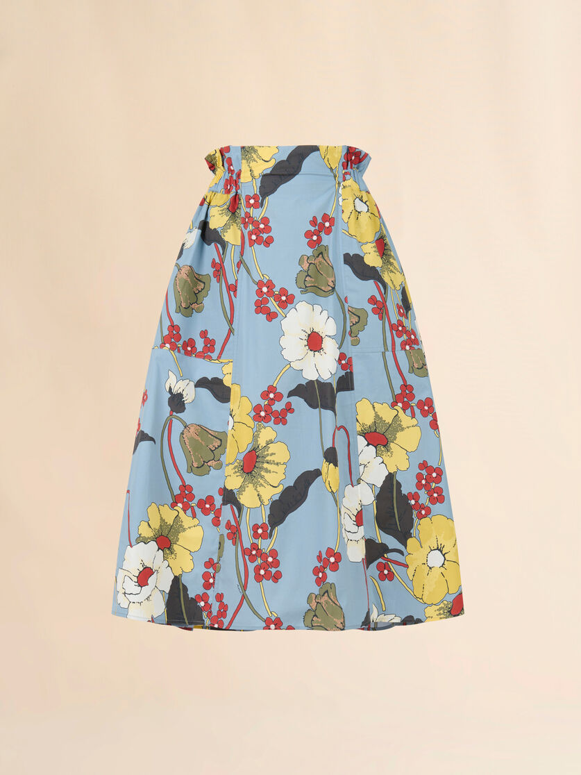 Blue poplin elasticated midi skirt with Melodia print, Image 1