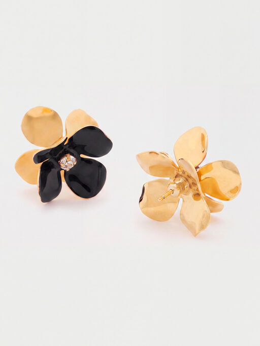 Black enamel daisy stud earrings - Earrings
