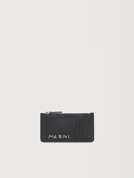 Black leather card case with Marni Mending embroidery - Wallets