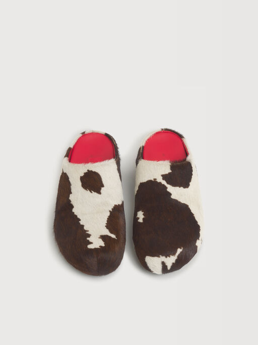 White and brown cow-print ponyhair Fussbett sabot - Sandals