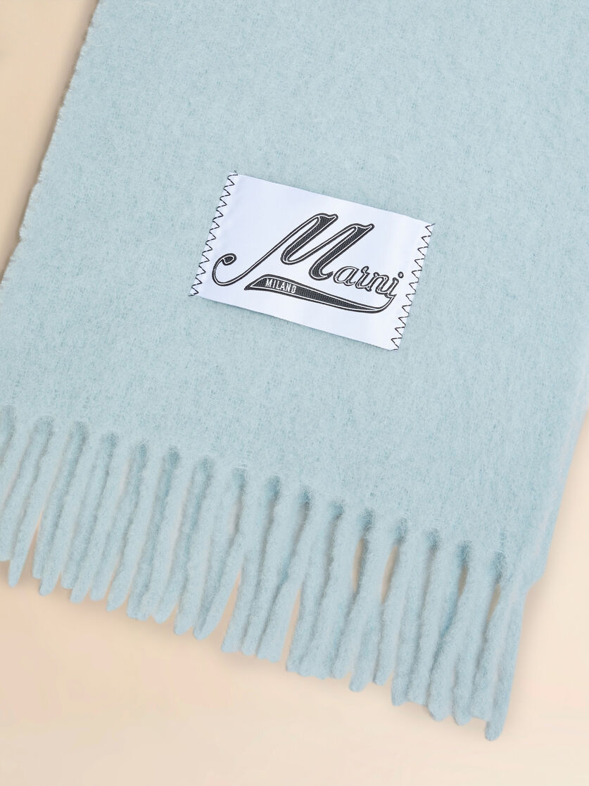 Light blue brushed alpaca scarf with fringes - Scarves - Image 3