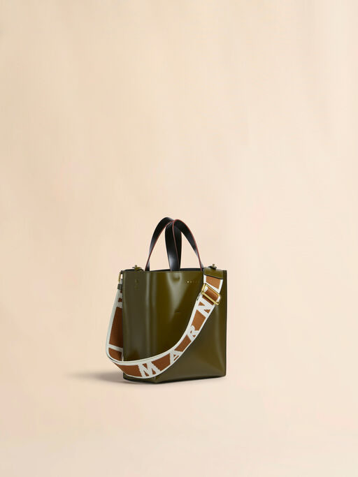 Deep green brown and black leather Museo mini bag - Shopping Bags
