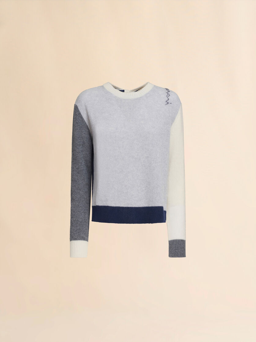 Grey colour block cashmere jumper with Marni Symbol - Pullovers - Image 1