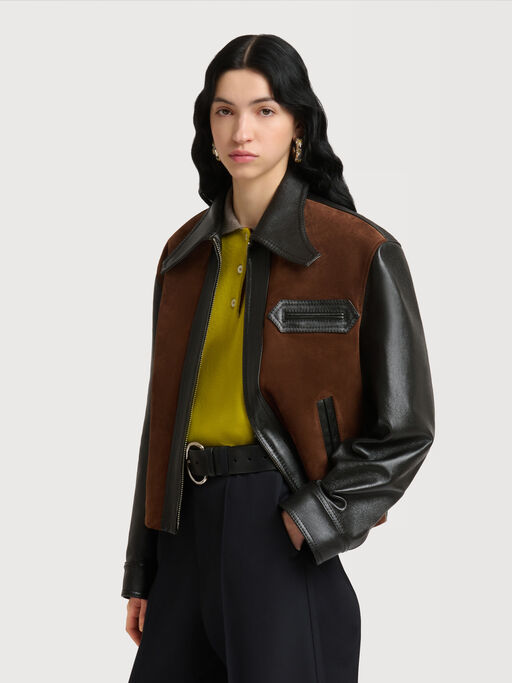 Black leather jacket with crust front - Jackets