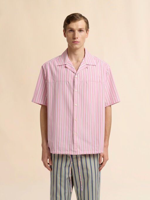 Pink striped poplin shirt with drawstring hem - Shirts