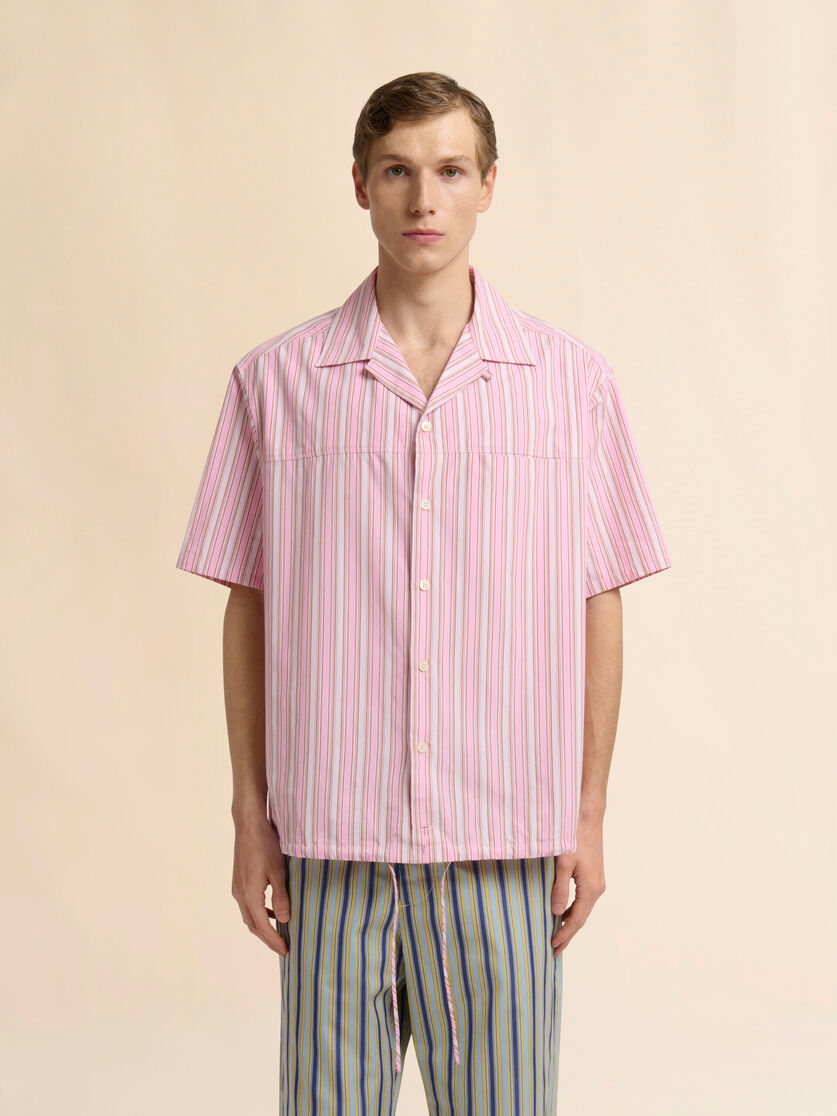 Pink striped poplin shirt with drawstring hem, Image 2