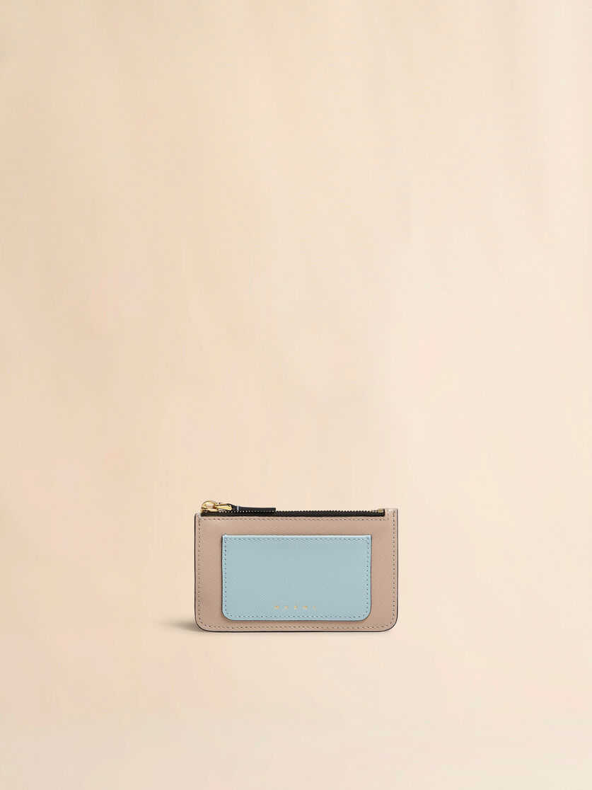 Kartenetui aus Saffiano-Leder in Hellgrün, Weiß und Braun - Brieftaschen - Image 1