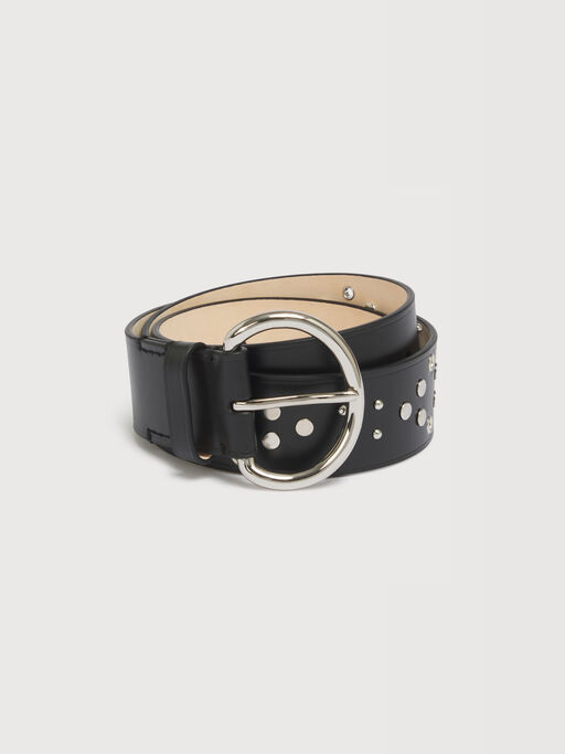 Black leather belt with metal studs - Belts