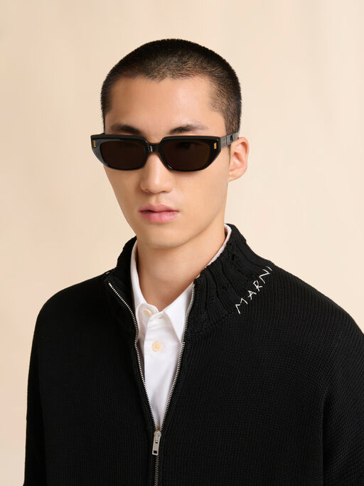 ブラック ジッパー付き ディシェベルド調コットン製ジャンパー - プルオーバー