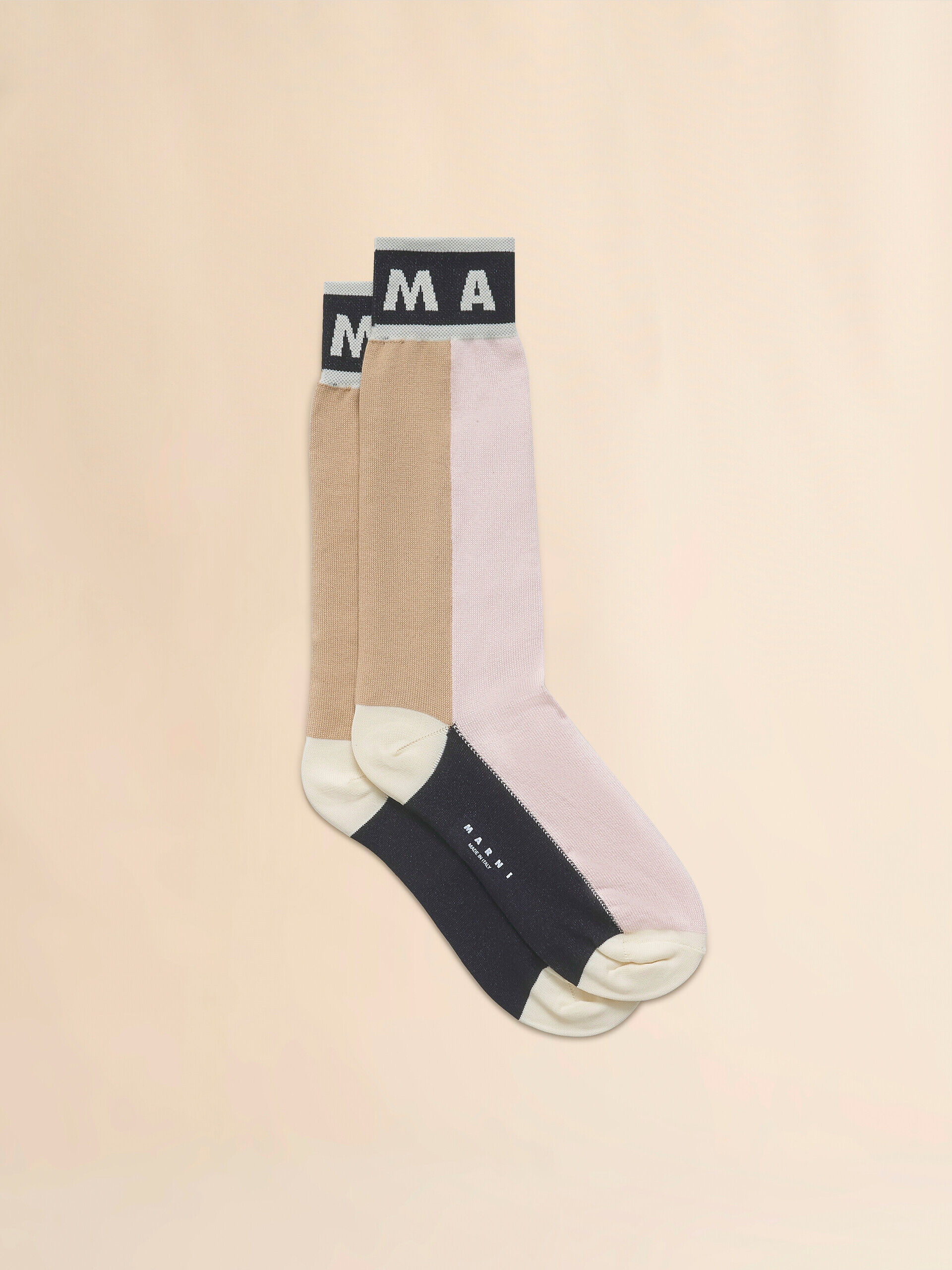 タイツ・ソックス MARNI FW25 Marni Cotton Socks (SKMC0185Q0 UFC159 INC13) Pink colour-block cotton socks | Marni