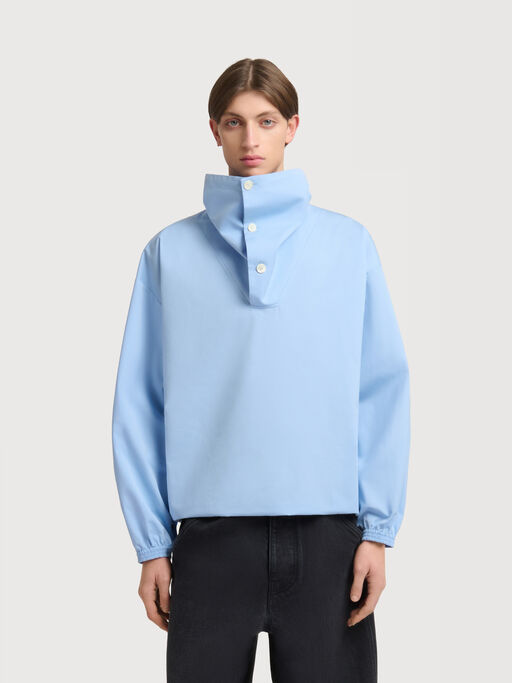 Light blue poplin shirt with funnel neck - Shirts