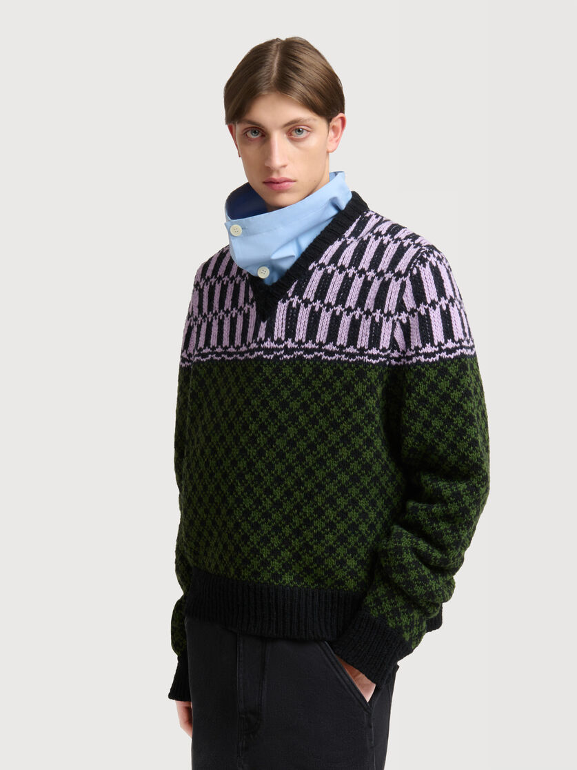 Green wool jumper with geometric motif, Image 3