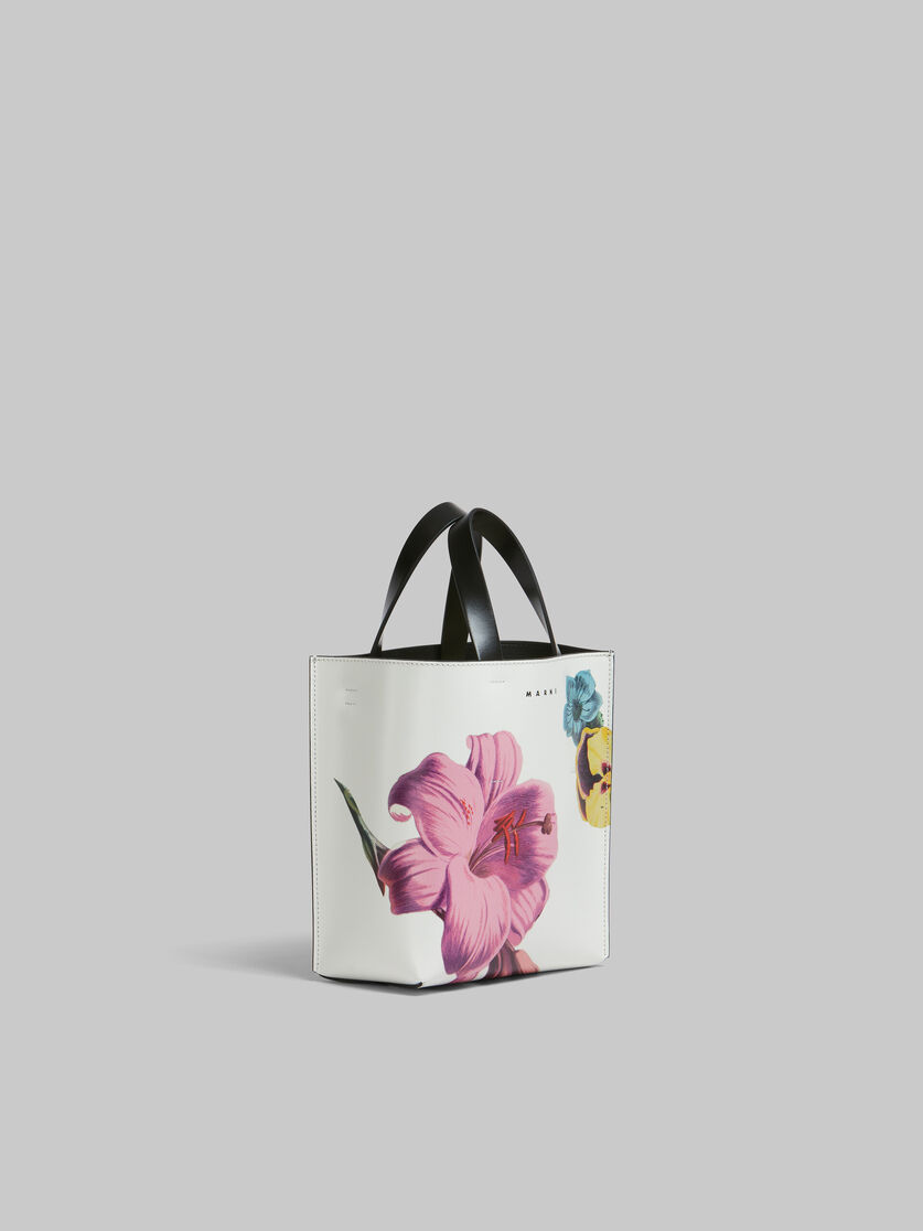 Museo Mini Bag in white leather with flower prints - Shopping Bags - Image 6