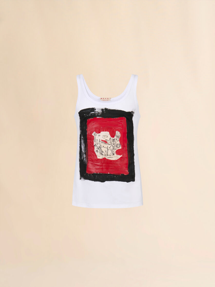 White cotton tank top with fawn print - Shirts - Image 1