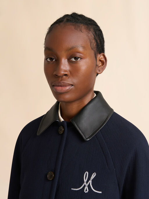 Deep blue wool crêpe bomber jacket - Jackets