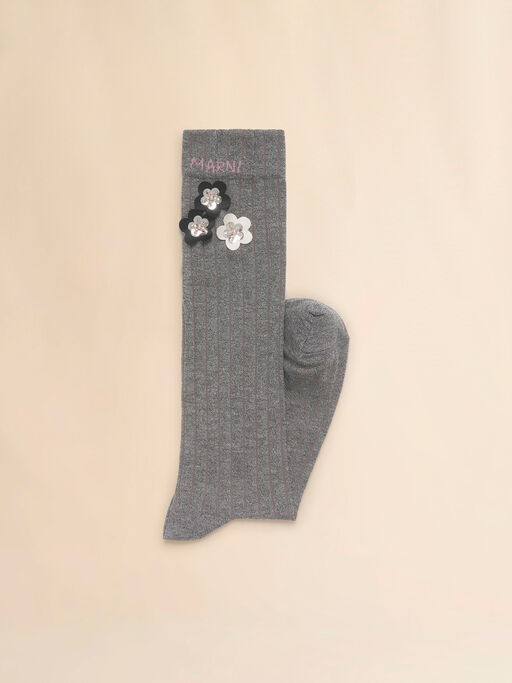 Calcetines de algodón gris con apliques de margaritas - Calcetines