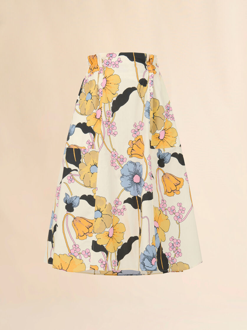 Cream poplin elasticated midi skirt with Melodia print, Image 1