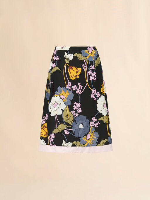 Melodiaプリント ブラック エンヴァースサテンスカート - スカート