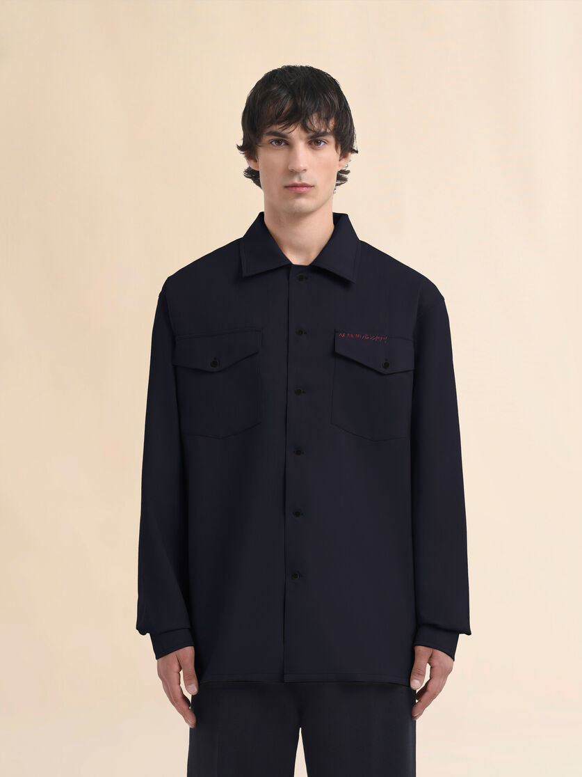 Deep blue tropical wool shirt with Marni Mending - Shirts - Image 2
