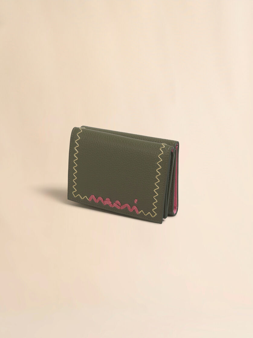 Light blue leather trifold wallet with Marni Mending embroidery - Wallets - Image 4