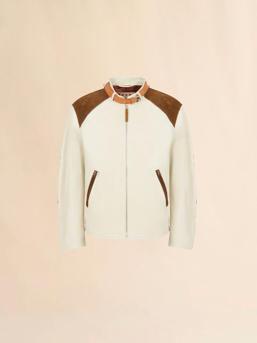 Cream nappa leather jacket with buckle collar - Jackets