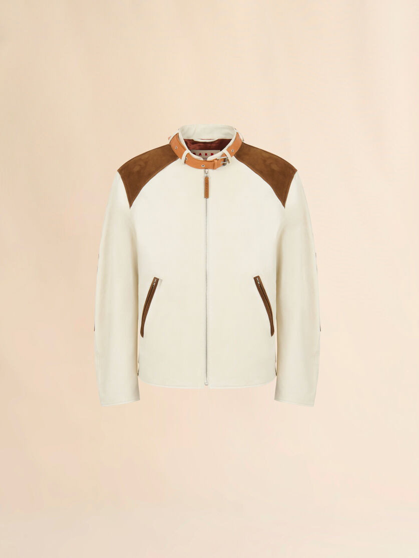 Cream nappa leather jacket with buckle collar, Image 1